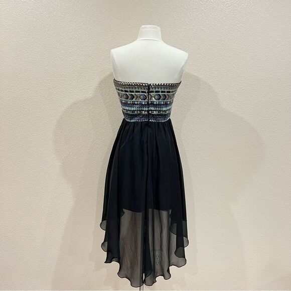 Charlotte Russe Black Gold Sequin Strapless High Low Dress Size Medium - Picture 5 of 11